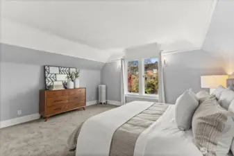 Very large bedroom upstairs, accommodates a king sized bed and additional furniture with room to spare.