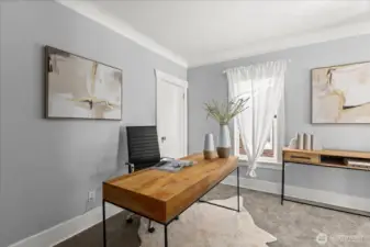 Office space upstairs is perfect for work from home or smaller bedroom.