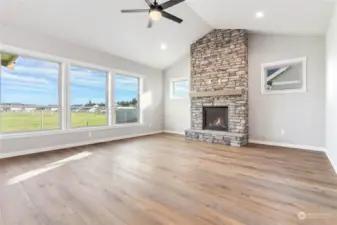 Natural gas fireplace and vaulted ceilings.