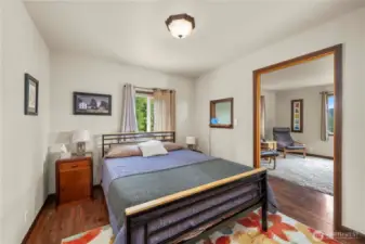 Another view of the ADU bedroom with the living room shown to the right.