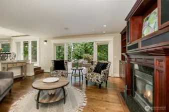 Family room. French doors open to deck