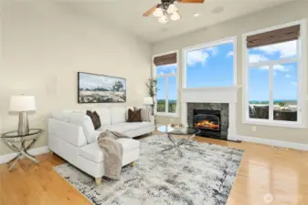 VIEW great room is a bright and airy space with gas fireplace