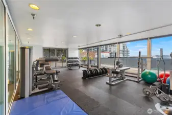 Full gym with plenty of equipment.