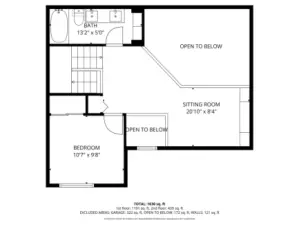 Floor plan with estimated sqft for upper floor