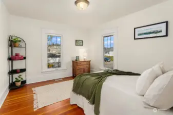 Northeast facing bedroom with views of the Cascade Mountains.