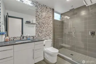 Luxurious walk-in shower - with a window.