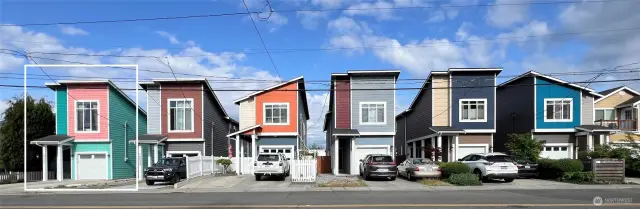 One of six colorful custom homes.