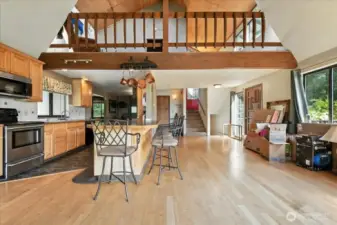 View of Loft and Kitchen from Living Room