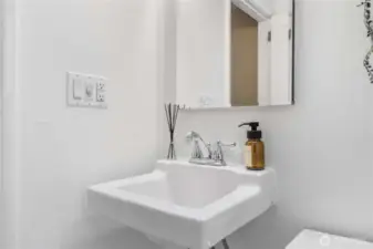 Stand-alone sink and cabinet mirror set