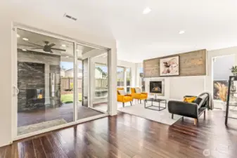 Indoor / outdoor fireplaces make this home special.