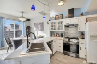 Kitchen is bright and open.