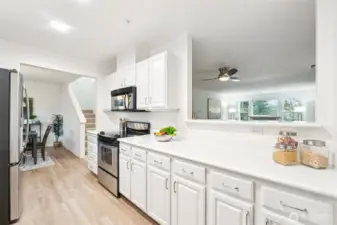 Kitchen open to living spaces