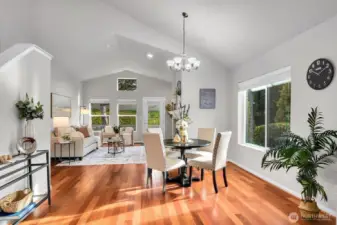 Spacious living room with access to patio and fenced backyard ideal for small pet.