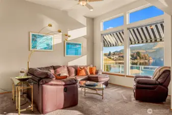 Spacious great room with stunning views of the lake