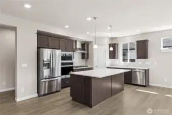 Slab quarts countertops and high-end appliance package.  Home of the week comes with all appliances!