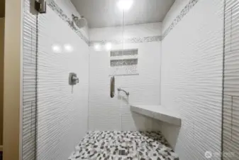 Beautiful! Updated tile shower with custom mudset shower pan