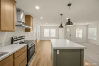 Front door, dining room, and living room without virtual staging