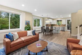 The living room opens to the generously sized dining area and kitchen