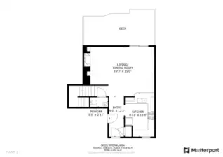 This spacious floor plan features an inviting living/dining room with access to a large deck, perfect for entertaining. The modern kitchen and convenient powder room complete the main level, providing functionality and style.