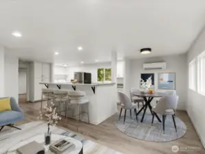 Virtually staged Kitchen and Dining Area