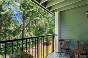 Enjoy a serene atmosphere with views of pine trees and lush greenery from your private balcony overlooking the lovely War Memorial Park