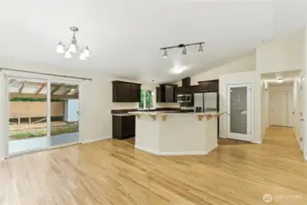 Easy access to covered patio. Back area has fence for littles or pets.
