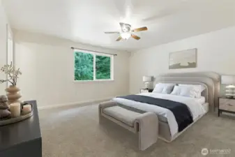 Primary bedroom virtually staged.