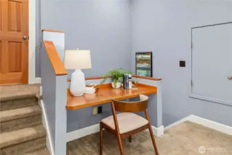 Upper-level built-in desk in bonus room.