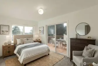 Bedroom 4 of 4 on second floor - this has a sliding door to an impressive deck space. Digitally staged