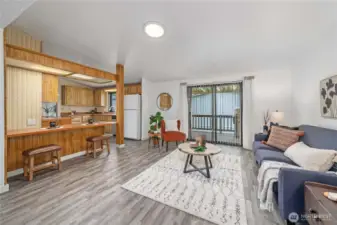 Family Room and eat in bar seating.