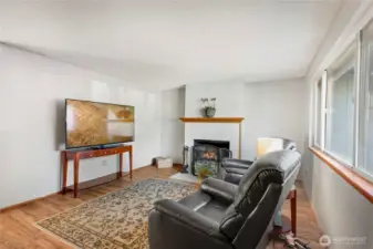 Wood burning fireplace, light and bright!