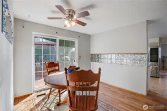 Kitchen tot he right. Big enough area for a large table for the dinner gatherings