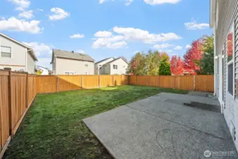 Huge patio in back yard. Perfect for relaxing at the end of a long day. (Freshly seeded grass is still coming in).