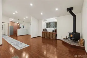 View from entry/Family room to dining and kitchen.