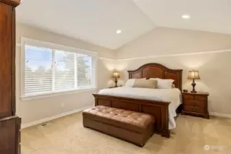 Primary room with vaulted ceilings