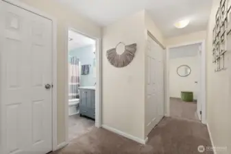 Step upstairs to discover new carpet, adding comfort and freshness to the space.