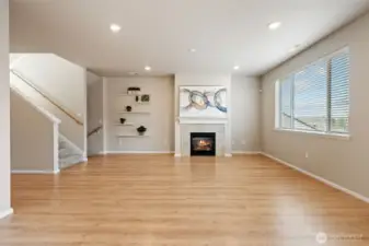 The great room on the main floor for with virtual staging.