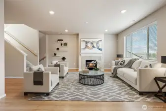 The great room with virtual staging.