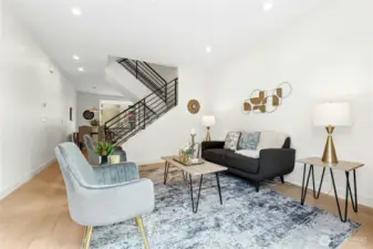 Living area flows into the open kitchen with generous eating area