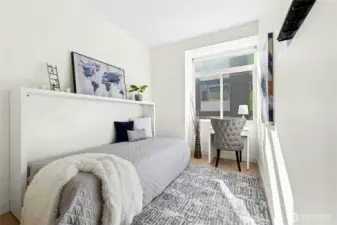 2nd bedroom upstairs with built-in Murphy Bed that folds into a desk, perfect for completing a top floor suite
