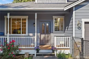 Inviting south facing front porch