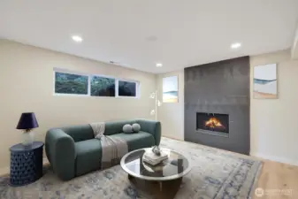 Lower level family room. virtual staging