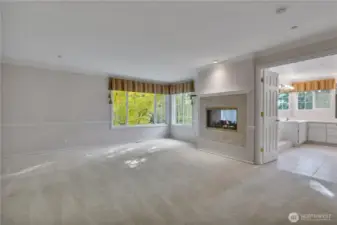 Master bedroom with en suite bath and gas fireplace.
