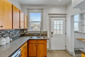 Sink overlooks backyard