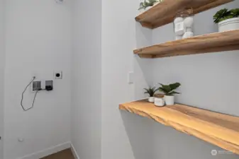 Live Edge shelving in laundry