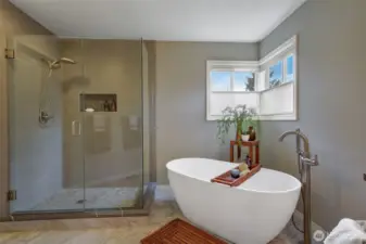 Gorgeous, updated bathroom with freestanding tub.