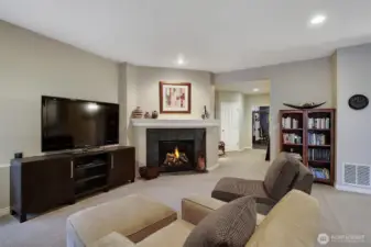 Media center with view toward home gym.