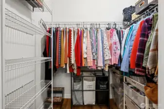 The large walk-in closet in the primary bedroom offers plenty of space to stay organized—with room for all the shoes, seasonal bins, and your favorite fits.