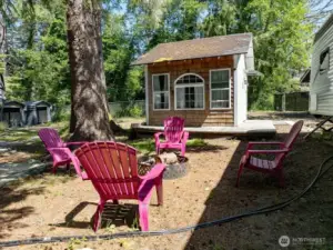 Firepit evening gatherings and the bunkhouse with a deck.