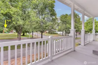 Large front porch for enjoying coffee and watching the kids play at the park across the street.  Columns were recently re-done and painted.
